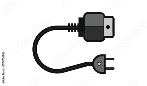 Black power cord with usb connector and wall plug on white background