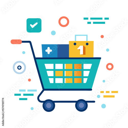 Shopping Cart Vector Flat Design Online Retail Market