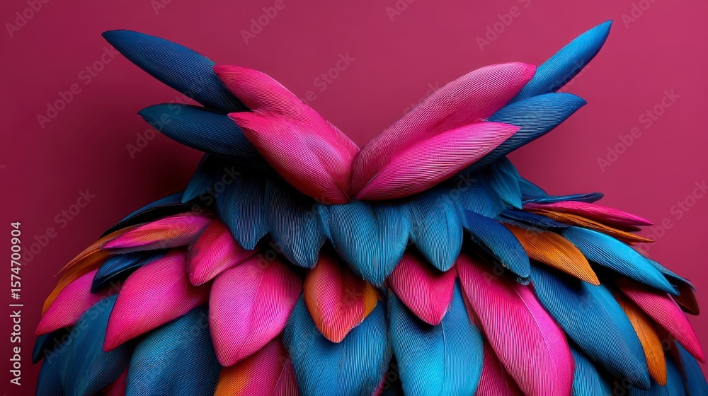 Fototapeta premium Vibrant Phoenix Costume with Majestic Feathers. A dazzling avian attire featuring ornate plumage ideal for theatrical performance or festive celebration.