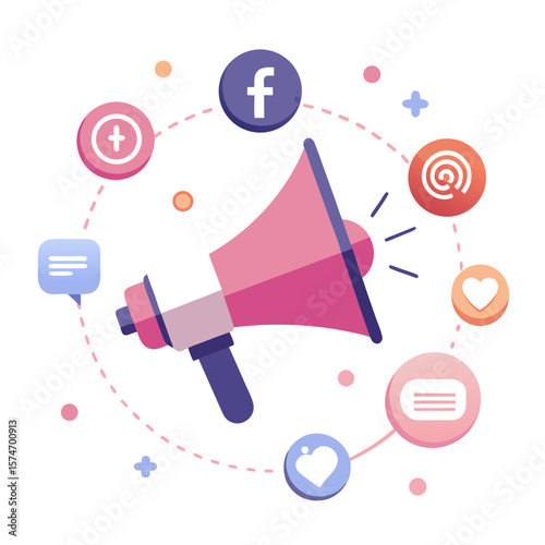 Social Media Marketing Megaphone Announcement Vector Graphic