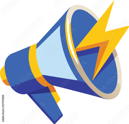 Blue megaphone with yellow lightning bolt icon