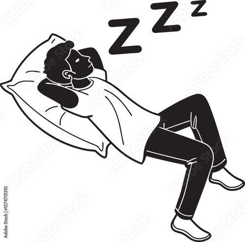 A man sleeping on bed vector silhouette 
