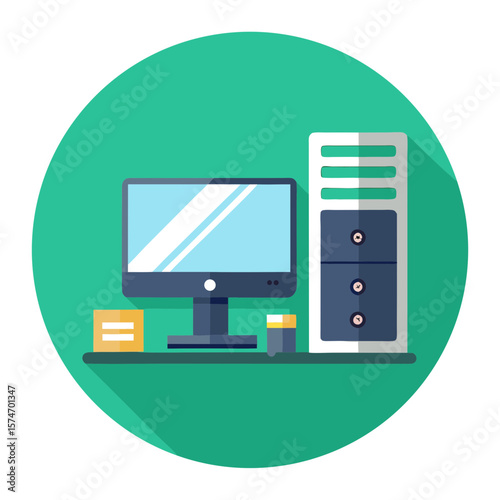 Computer Workstation Flat Vector Illustration Icon Design