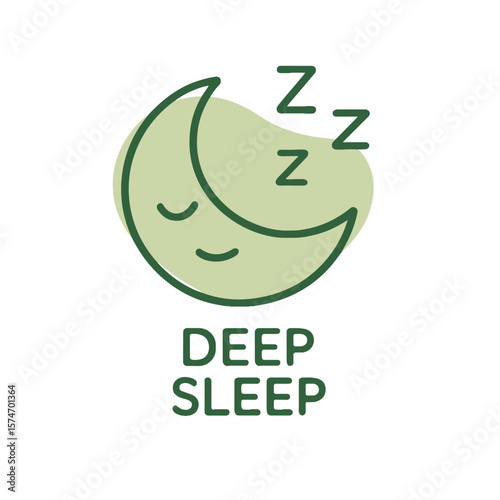 Sleeping moon icon in green minimalist style for deep sleep concept