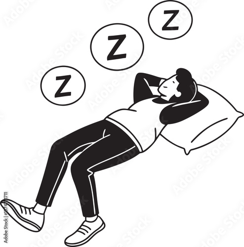 A man sleeping on bed vector silhouette 
