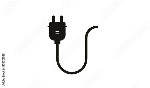 Simple black silhouette of an electrical plug and cord against a white background