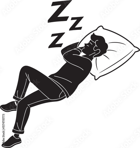 A man sleeping on bed vector silhouette 
