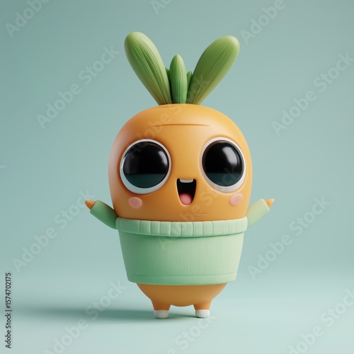 Happy Cartoon Carrot Character in Sweater on blue background