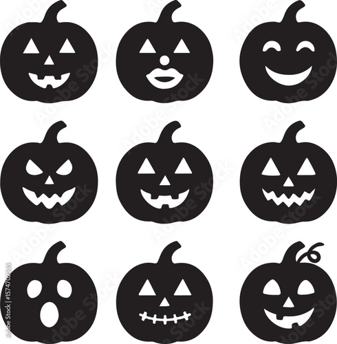 Halloween Pumpkin Faces Nine Spooky Jack-o'-Lantern Illustrations