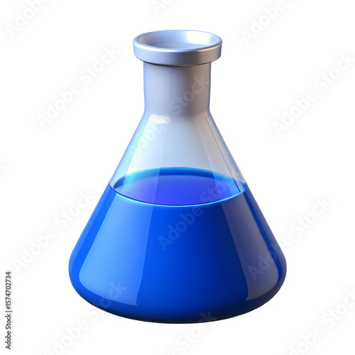 Laboratory Erlenmeyer Flask 3D Render with Blue Liquid for Scientific Experiment