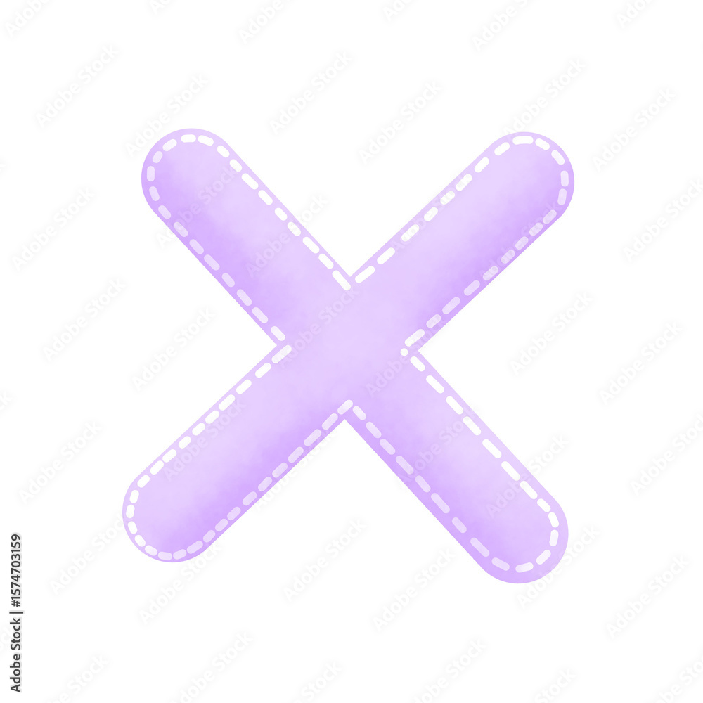 Fototapeta premium Lavender Cross Stitch: Soft Fabric X with Decorative Stitches on White.