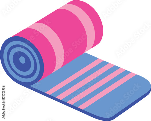 Rolled up yoga mat with pink and blue stripes