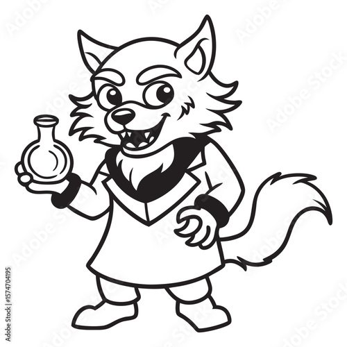 Cute werewolf holding a potion illustration with mystical elements