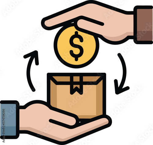 Money And Package Exchange Between Hands Icon Representing Payment Transaction Delivery Purchase Trade Ecommerce Shipping Business Illustration

