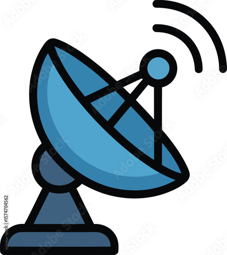 Satellite Dish Icon Emitting Signal Waves Representing Communication Broadcasting Network Technology Connection Data Transmission Illustration

