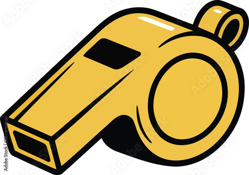 Yellow Cartoon Whistle Icon Representing Sports Coaching Referee Sound Signal Game Alert Training Tool Equipment Blowing Illustration

