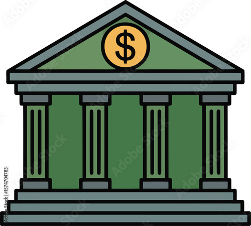 Cartoon Bank Building With Dollar Symbol Icon Representing Finance Money Savings Investment Banking Institution Economy Currency Illustration

