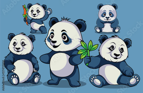 Charming Panda set Collection Playful Poses and Bamboo Delight