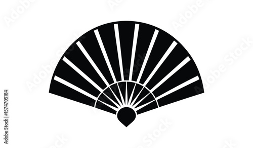 Elegant black and white abstract fan shape with radial lines on white background