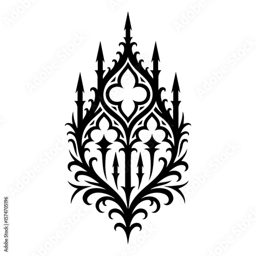 Vector art of an ornate gothic design element with floral flourishes