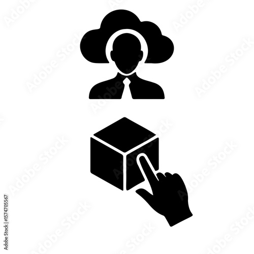 Vector art of a cloud computing icon with a hand selecting a cube