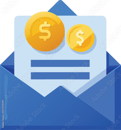 Blue envelope with money and document