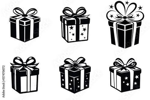 Vector illustration of a group of beautifully decorated gift boxes with bows