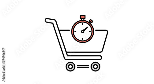 Shopping cart with stopwatch symbolizing quick service  