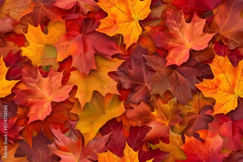 Seamless autumn leaves pattern, maple and oak leaves, warm fall colors, red, orange, yellow, natural texture, soft background, seasonal design, tileable pattern