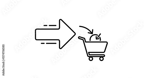 Shopping cart with arrow indicating product return process  