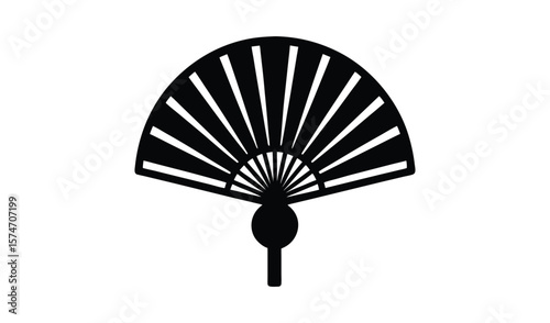 Elegant black and white graphic of a traditional japanese folding fan