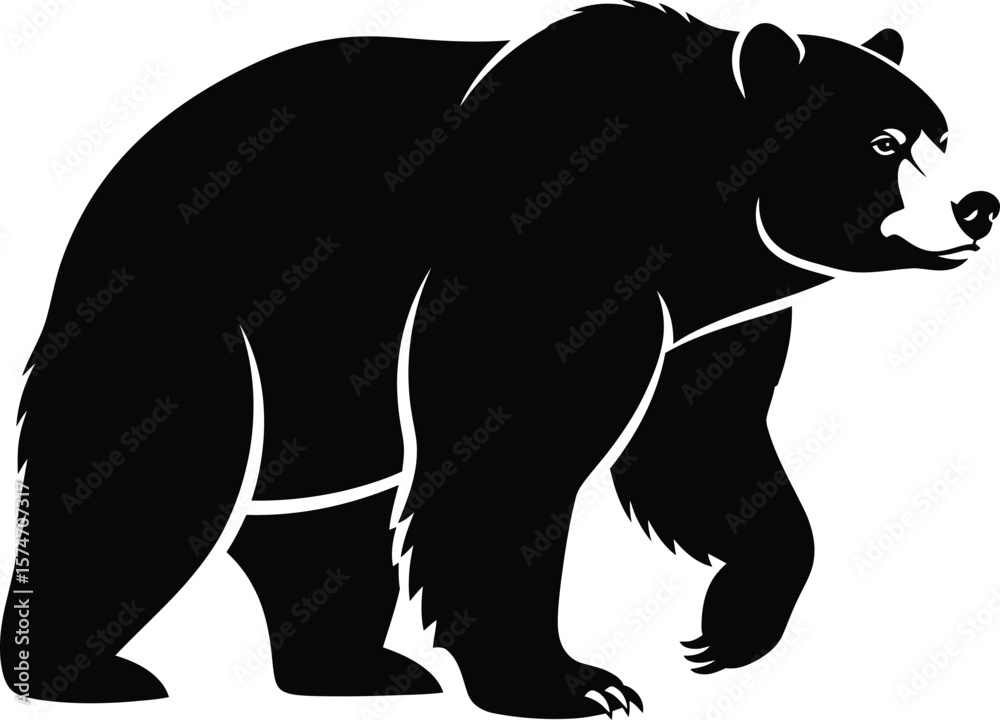 Obraz premium Illustration of a black bear walking on a white background in a simple style