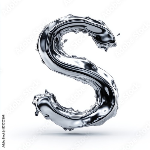 A stylized, metallic letter S, liquid in form.