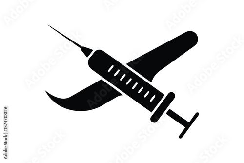 Vaccine Injection Syringe Shaped Like Airplane Travel Vaccination Concept Silhouette