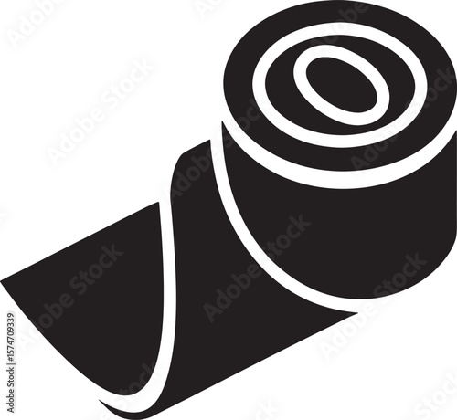 Black silhouette of a rolled-up yoga mat isolated on white background