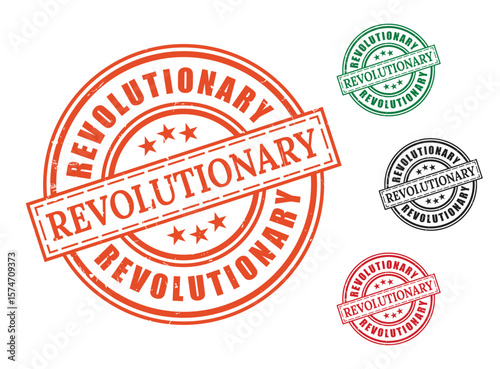Trailblazing Stamp Set, Revolutionary and Innovative Grunge Vector Labels  