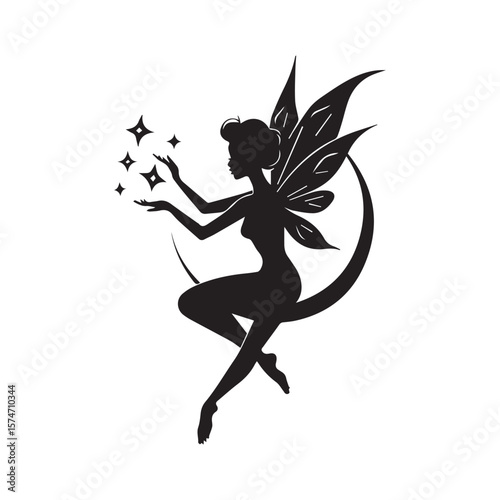 "Elegant Fairy Silhouette Clipart | Magical Black Vector Fairies for Creative and Enchanted Designs"