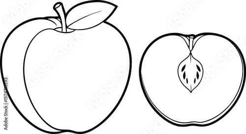 Fresh Apple Delight: A monochrome visual of a crisp, succulent apple, both whole and sliced, ready to enjoy. Depicting healthy freshness and natural goodness.