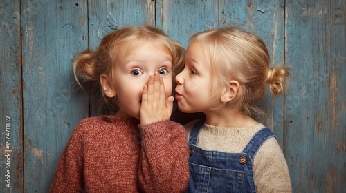 Two little girls whispering to each other