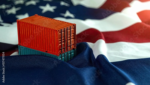 Tariff of United States Trade and Economy with American flag Concept with Shipping Containers