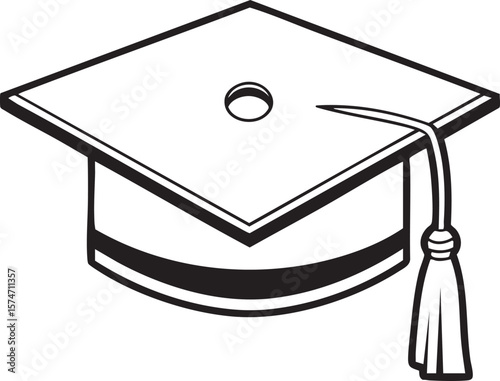 Black and white graduation cap with tassel isolated on white background