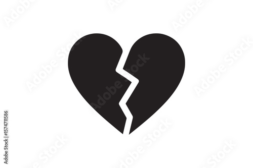 Broken Heart icon silhouette vector with white background