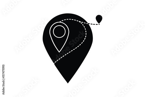 Location Pin with Dotted Route Line Navigation and Travel Concept Illustration