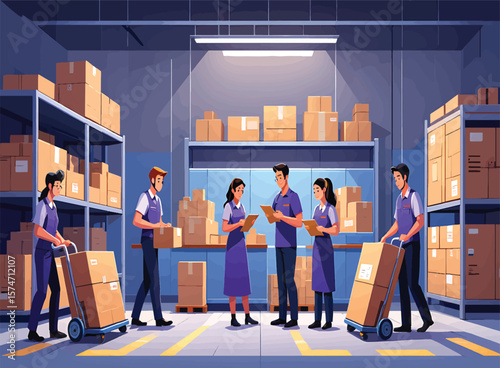 Warehouse Workers Efficiently Managing Inventory