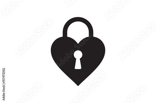 Heart Lock icon silhouette vector with white background