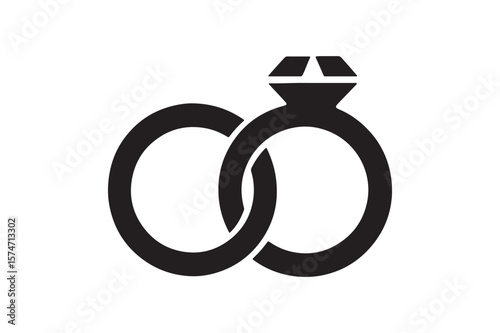Wedding Rings icon silhouette vector with white background