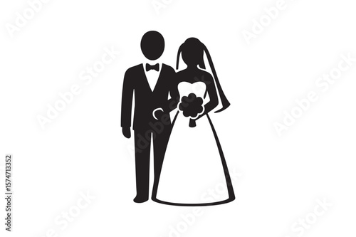 Wedding Couple icon silhouette vector with white background
