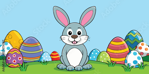 Adorable Easter Bunny with Colorful Eggs