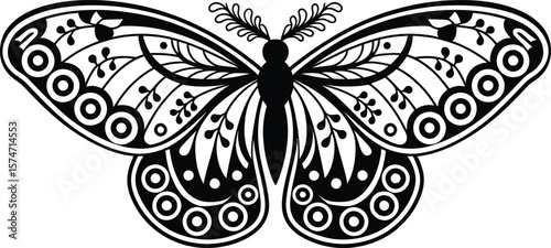 Butterfly Vector Line Art – Black and White Symmetrical Design