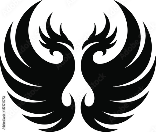 Two phoenix birds face each other isolated on white